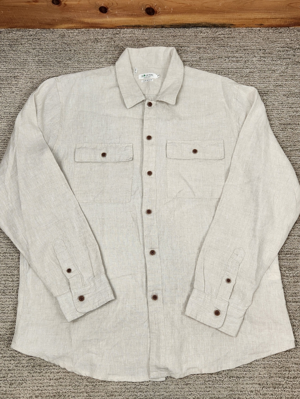 Armand Thiery 100% Linen Wood Button Shirt Men 2XL Beige Tan Ecollection Sustain